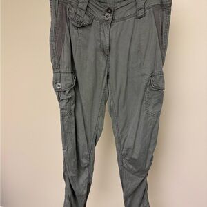 Apostrophe Olive Green Cargo Ankle Pants Utility Zip Hem Casual